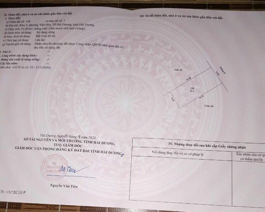 Đất nền khu 3, phường Việt Hòa, Hải Dương 91m² giá 1.4 tỷ - Chính chủ cần bán gấp!