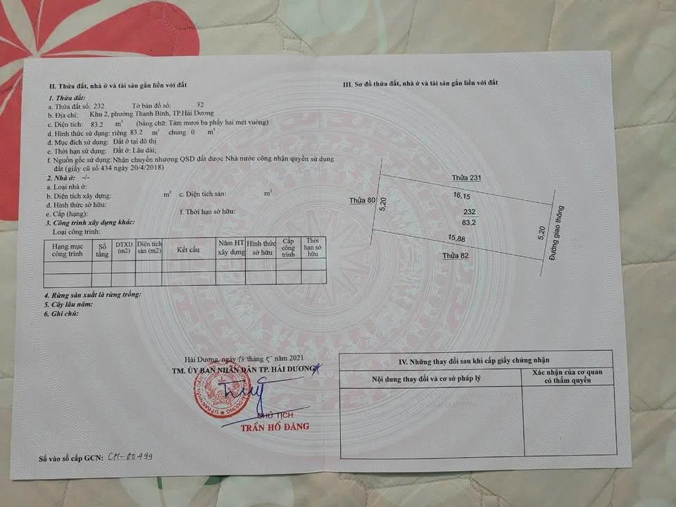 Nhà trọ tại Vũ Hựu, Thanh Bình, Hải Dương 83.2m² giá 1.8 tỷ - Sổ hồng đầy đủ!