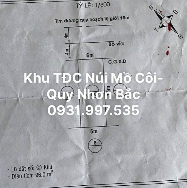 Đất nền khu TĐC Núi Mồ Côi, Nhơn Phú, Quy Nhơn 96m² giá 2.7 tỷ - Cơ hội đầu tư hấp dẫn!