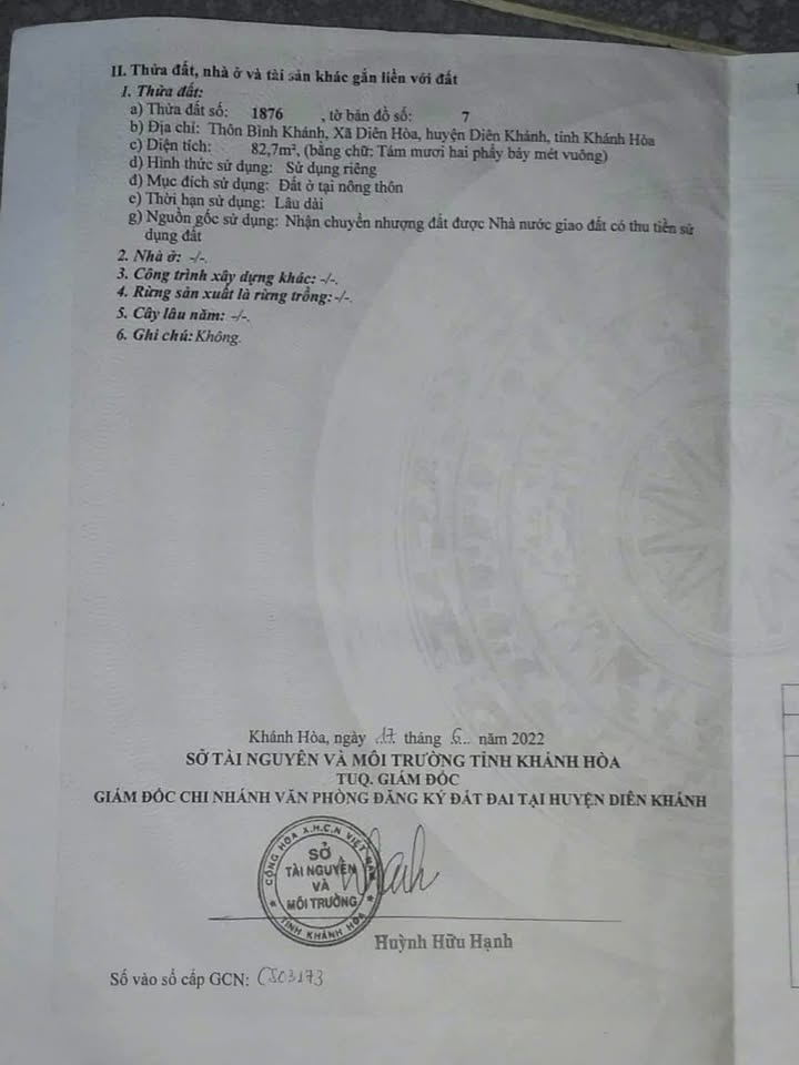 Lô đất đẹp xã Diên Hòa, Diên Khánh 82,7m² giá chỉ 750 triệu - Cơ hội đầu tư tuyệt vời!