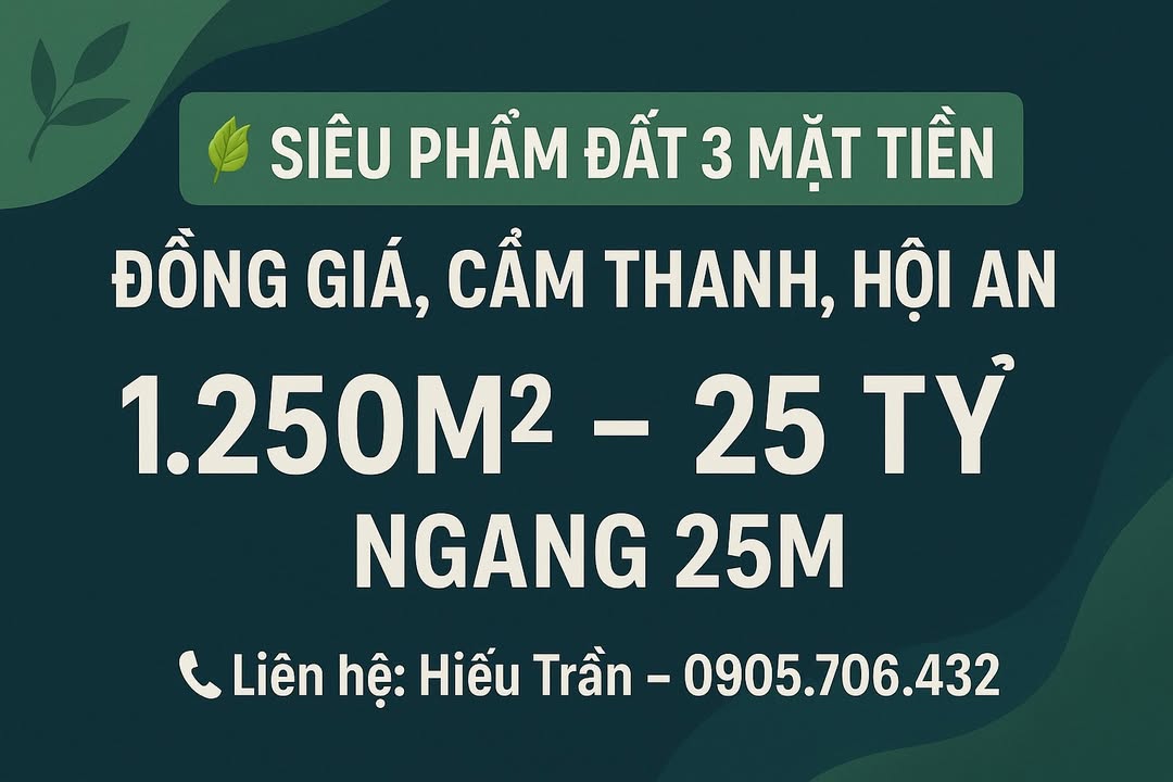 Đất 3 mặt tiền Đồng Giá, Cẩm Thanh 1.250m² chỉ 25 tỷ - Cơ hội đầu tư vàng!