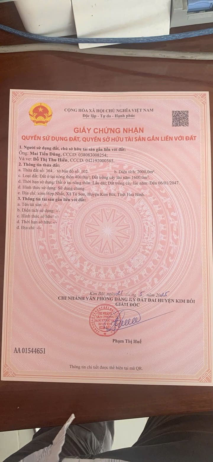 Đất nền xã Tú Sơn, Kim Bôi 2000m² giá chỉ 1.5 tỷ - Cơ hội đầu tư không thể bỏ lỡ!