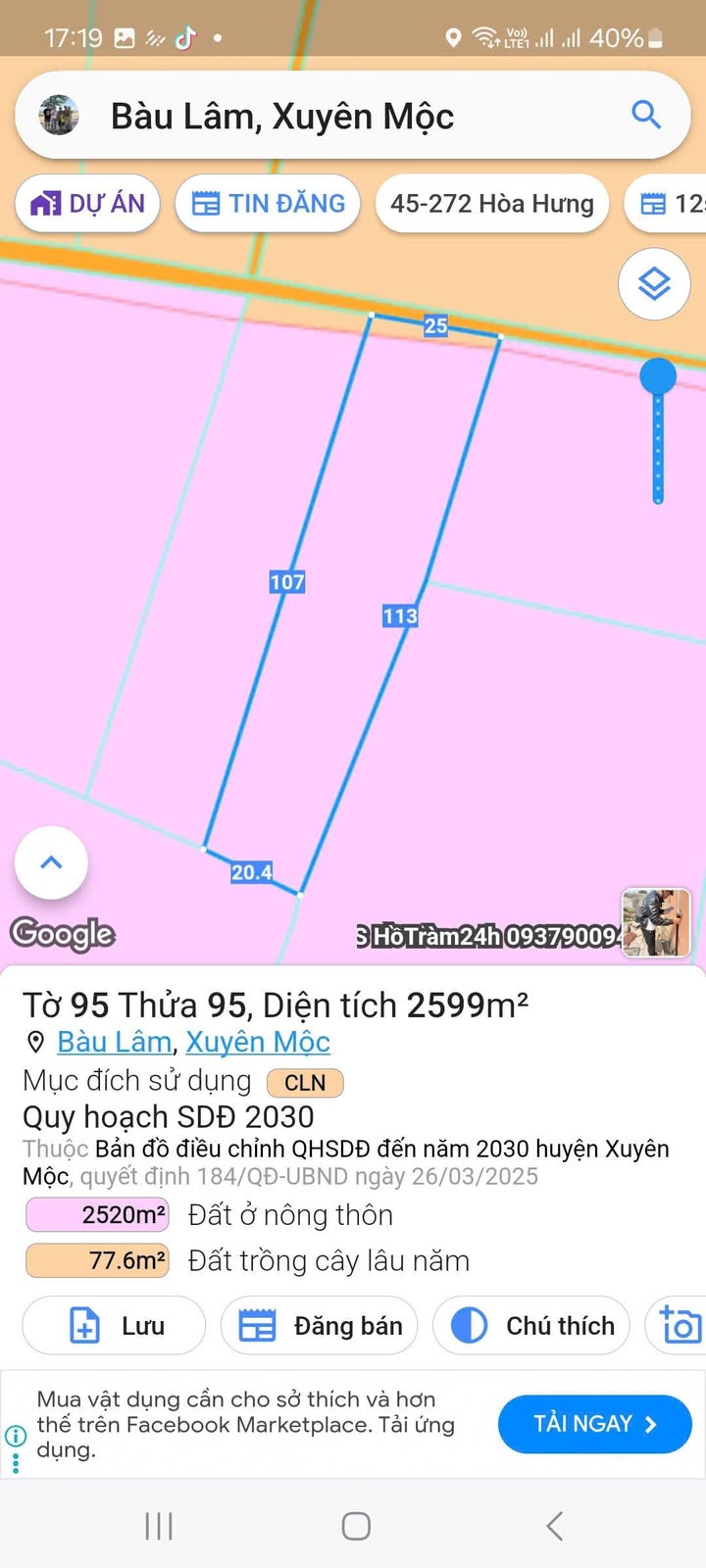 Đất Bầu Lâm, Xuyên Mộc 7200m² giá 1.05 tỷ - Đầu tư sinh lời ngay!