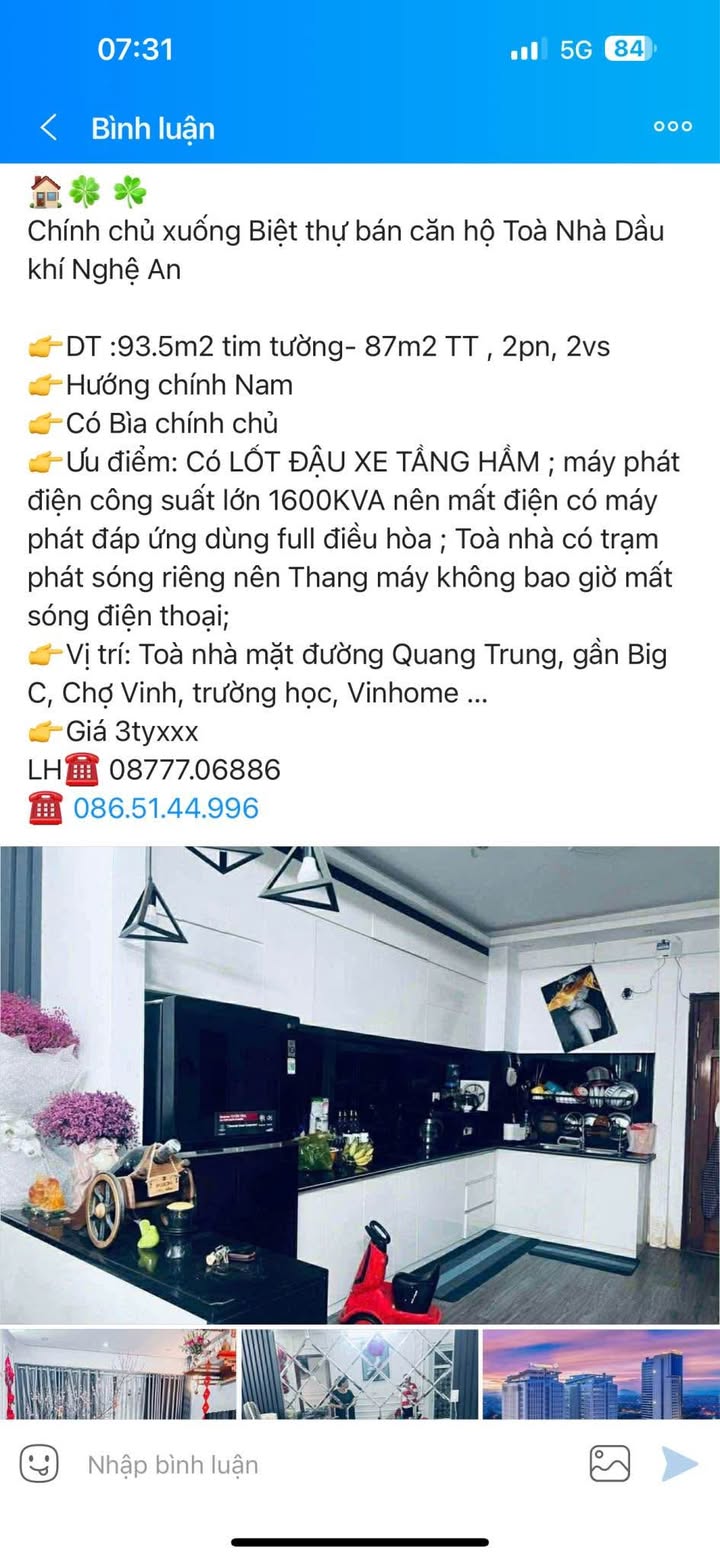 Căn hộ Toà Nhà Dầu khí Nghệ An 93.5m² giá 3 tỷ - Chính chủ bán gấp!