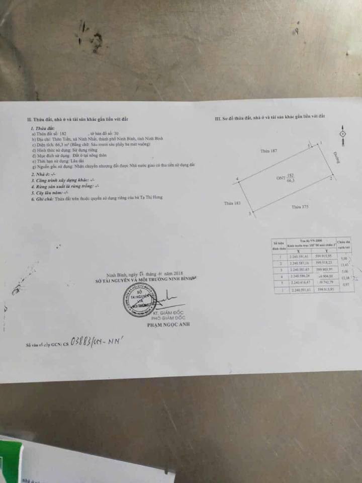Đất nền Ninh Nhất 66,3m² giá 2,5 tỷ - Sổ hồng chính chủ, ô tô vào tận nơi!
