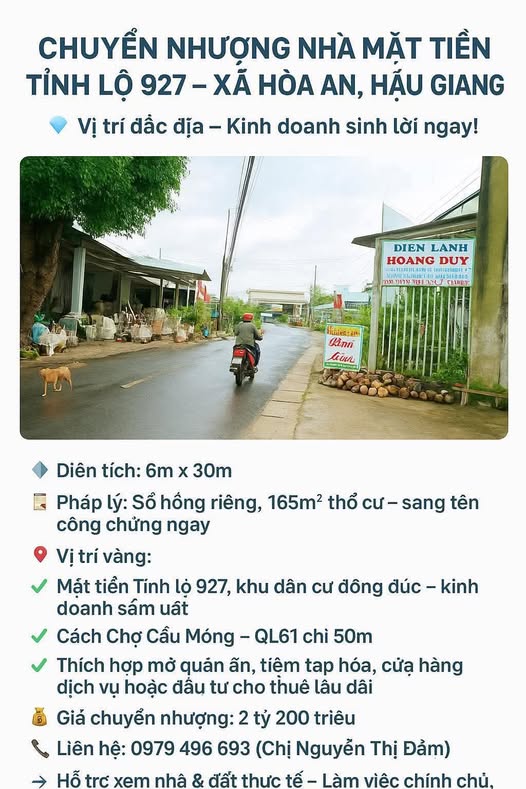 Nhà mặt tiền Tỉnh Lộ 927, Hòa An, 165m² giá 2.2 tỷ - Đầu tư sinh lời ngay!