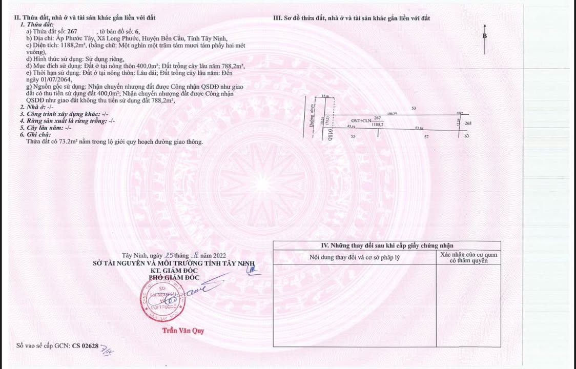 Đất nền 1200m² tại Xã Long Phước, Bến Cầu - Giá thỏa thuận, mặt tiền đẹp!