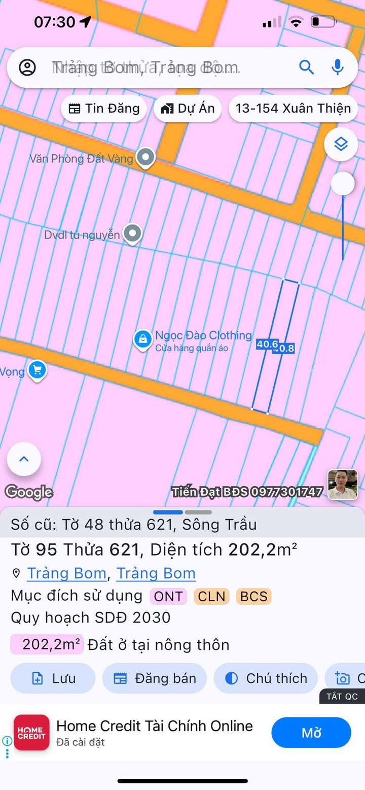 Đất thổ cư Sông Trầu 200m² giá 1.55 tỷ - Tiềm năng đầu tư vượt trội!