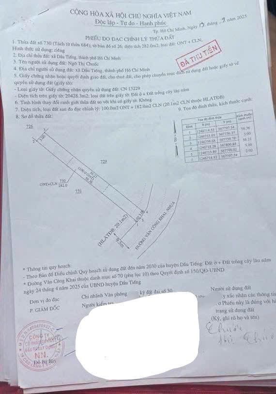 Đất nền Dầu Tiếng Bình Dương 280m² giá 800 triệu - Mặt tiền nhựa thuận lợi!