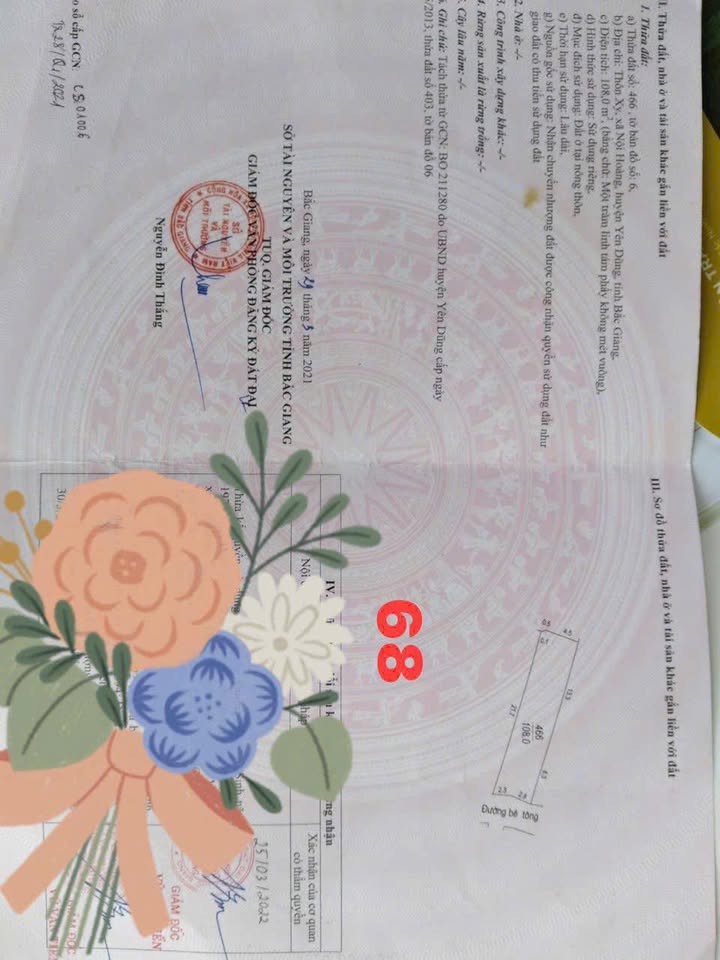 Đất thổ cư 108m² tại TDP Sy, phường Nội Hoàng, Bắc Giang - Giá chỉ 2.5 tỷ!