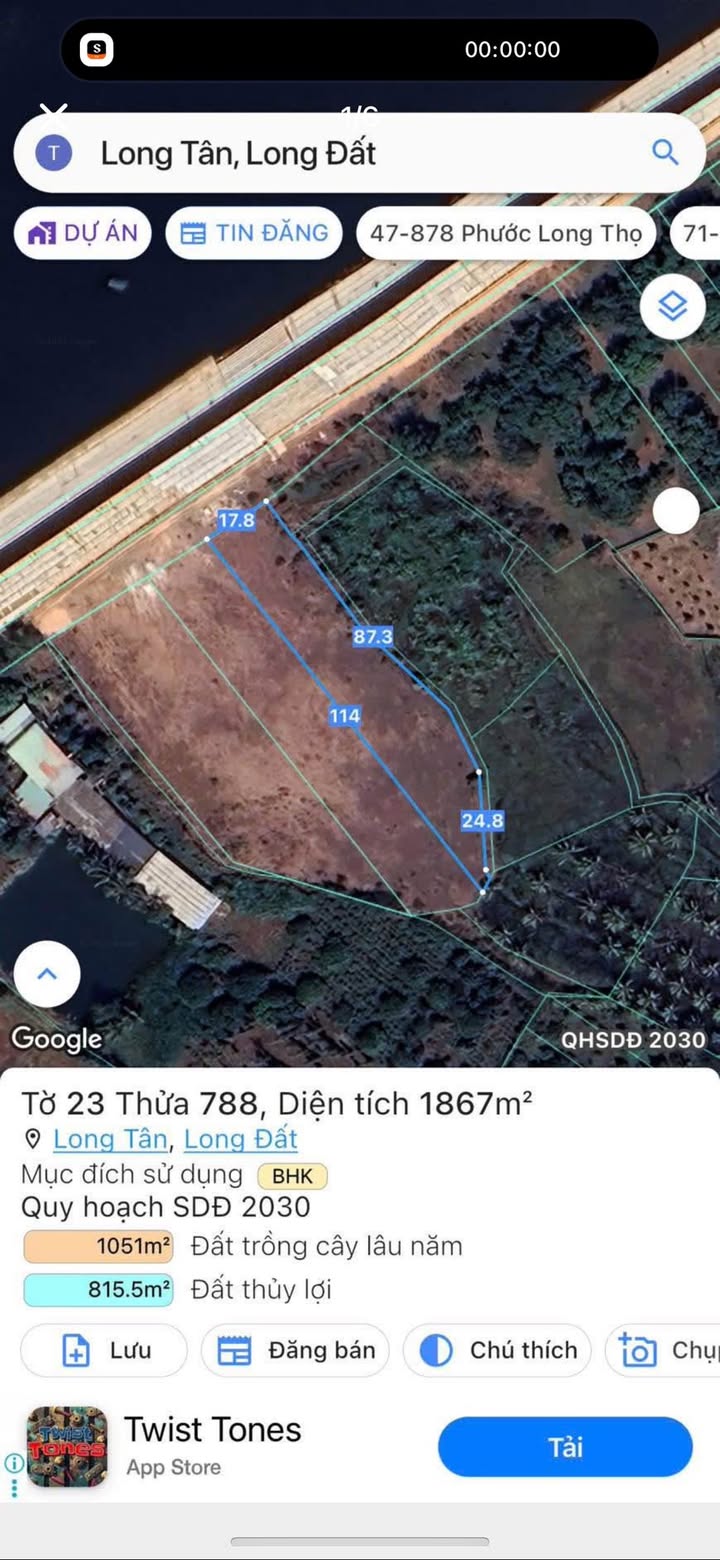 Đất nền Long Tân 1867m² giá 1.65 tỷ - Sổ đỏ chính chủ, bán gấp!