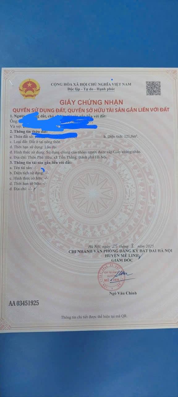 Đất thổ cư 58m² tại Phú Hữu, Mê Linh - Giá chỉ 2 tỷ, sẵn sàng giao dịch!