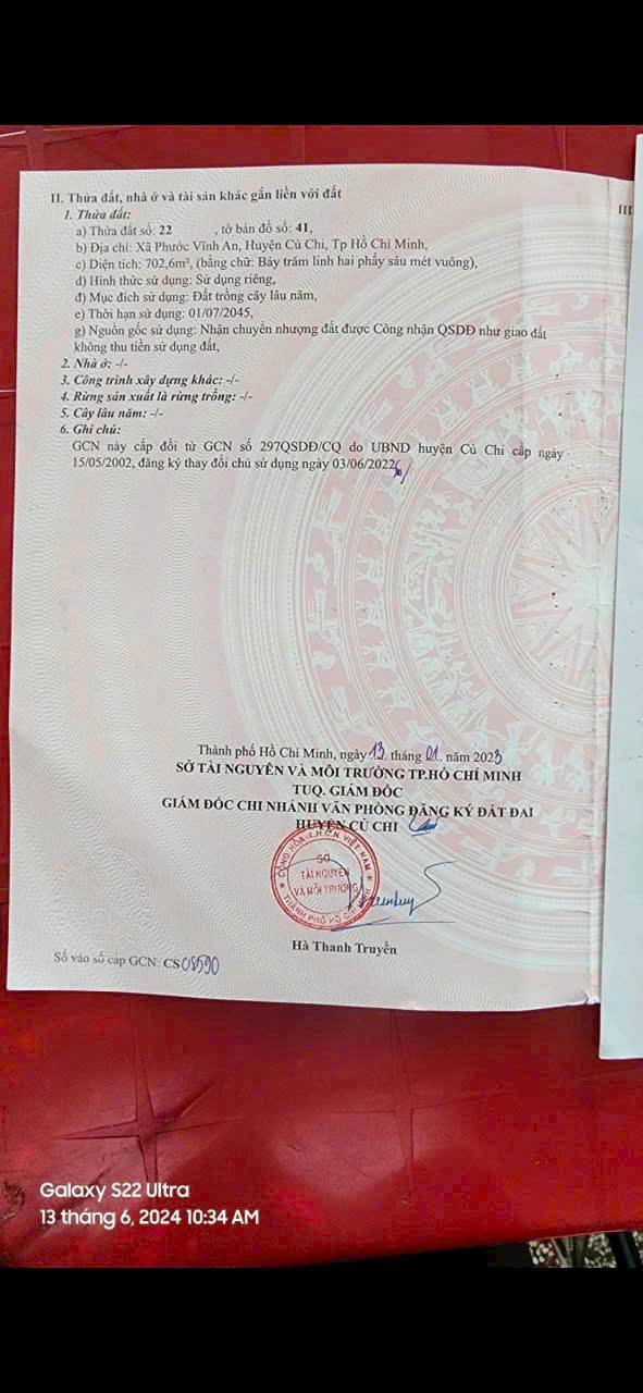 Bán đất xã Phước Vĩnh An, Củ Chi 702m² - Mặt tiền đường nhựa, xây dựng tự do!