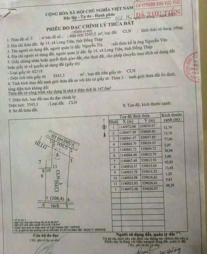 Đất xây kho vựa mặt tiền TL864 Long Trung, 3543m² giá 14 tỷ - Cơ hội đầu tư tuyệt vời!