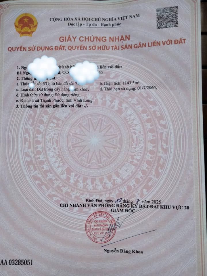 Đất nền 1170m² xã Đại Hòa Lộc, Bến Tre - Giá chỉ 250 triệu!