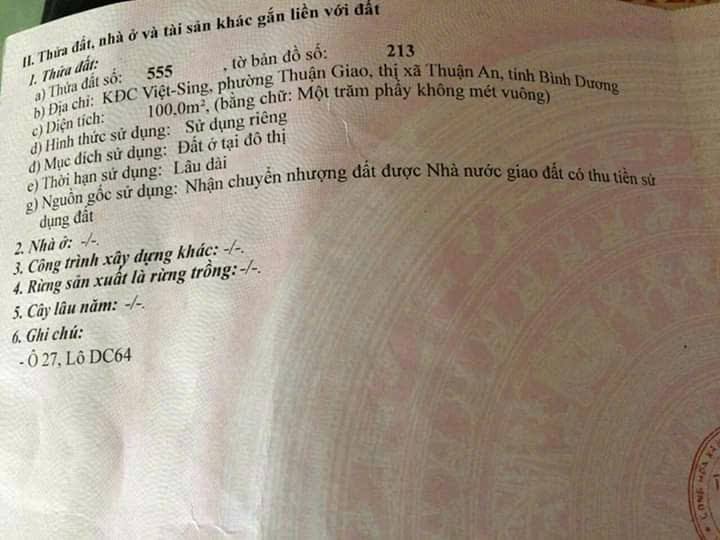 Đất nền khu VSIP 1, phường Thuận Giao, 100m² - Cơ hội đầu tư hấp dẫn!