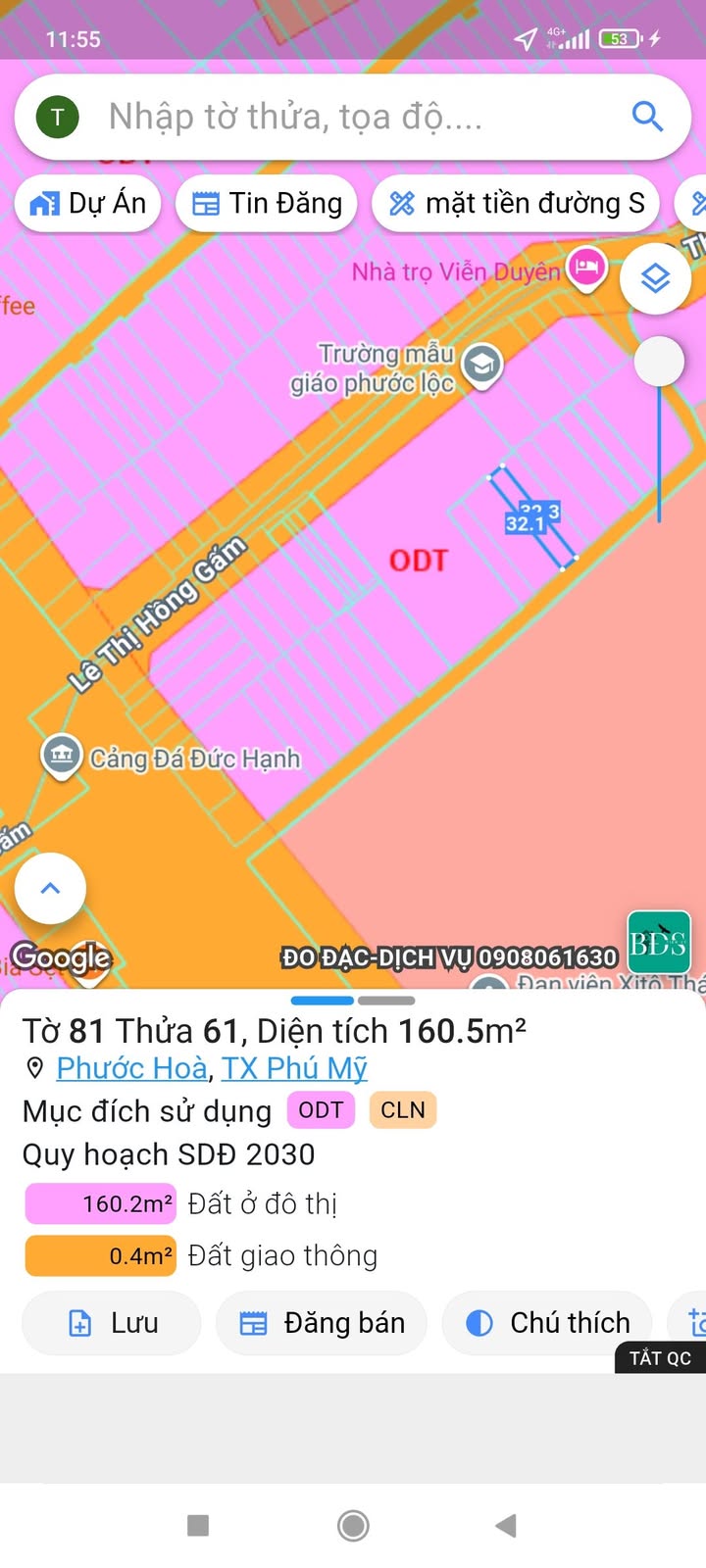 Đất Phước Hòa, Phú Mỹ 160m² giá 1.85 tỷ - Cơ hội đầu tư hấp dẫn!