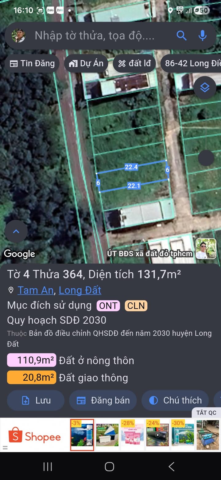 Đất 2 mặt tiền tại Tam An, Long Điền 125m² chỉ 1.25 tỷ - Đầu tư sinh lời ngay!