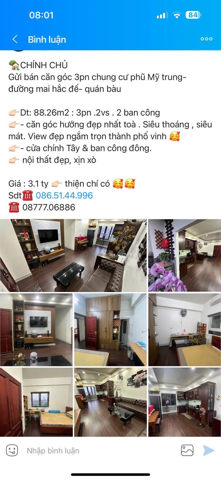 Căn hộ chung cư Phú Mỹ Trung, TP Vinh 88.26m² giá 3 tỷ - Căn góc view đẹp nhất!