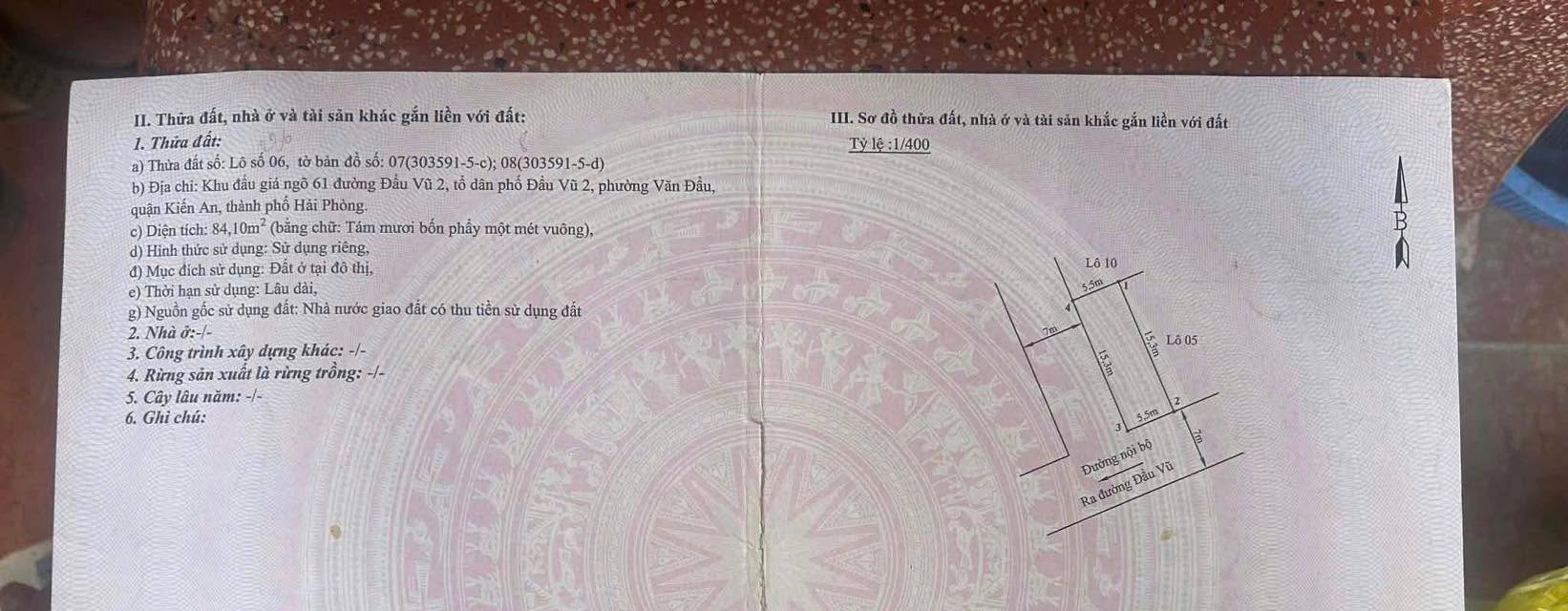 Đất đấu giá ngõ 61 Đẩu Vũ 2, Phù Liễn, Hải Phòng 84.1m² giá 2.3 tỷ - Cơ hội đầu tư hấp dẫn!