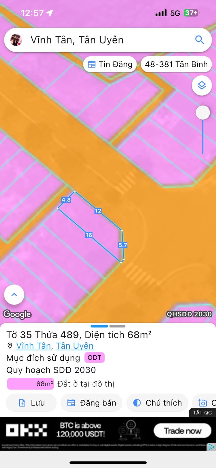 Đất nền lô góc 2 mặt tiền Vĩnh Tân 68m² giá 1.59 tỷ - Đối diện KCN Visip 2