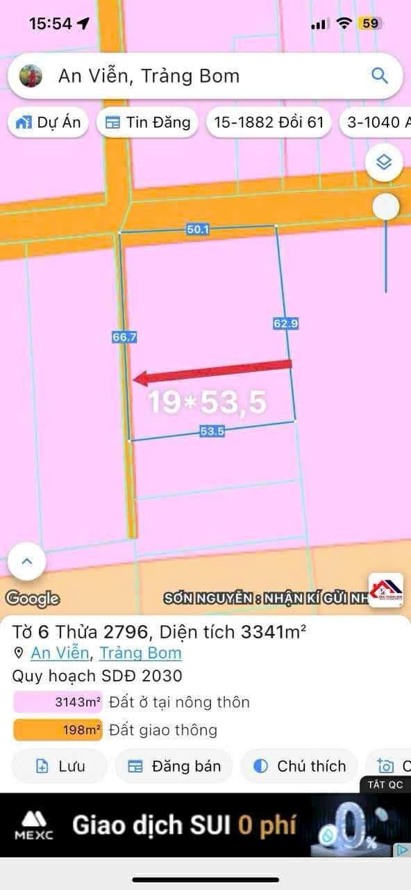 Đất nền 1 sào An Viễn, Trảng Bom 100m² thổ cư - Sổ đỏ chính chủ, giá 3.05 tỷ VND!