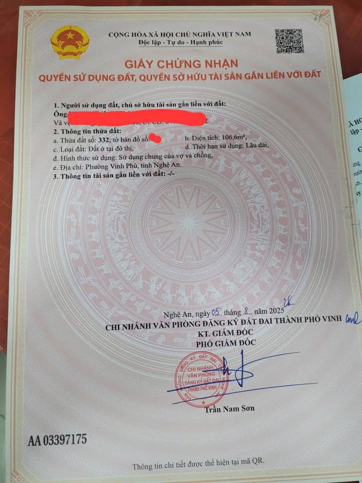 Đất nền phường Vinh Phú, Nghệ An 106.5m² giá 1.5 tỷ - Đầu tư sinh lời ngay!