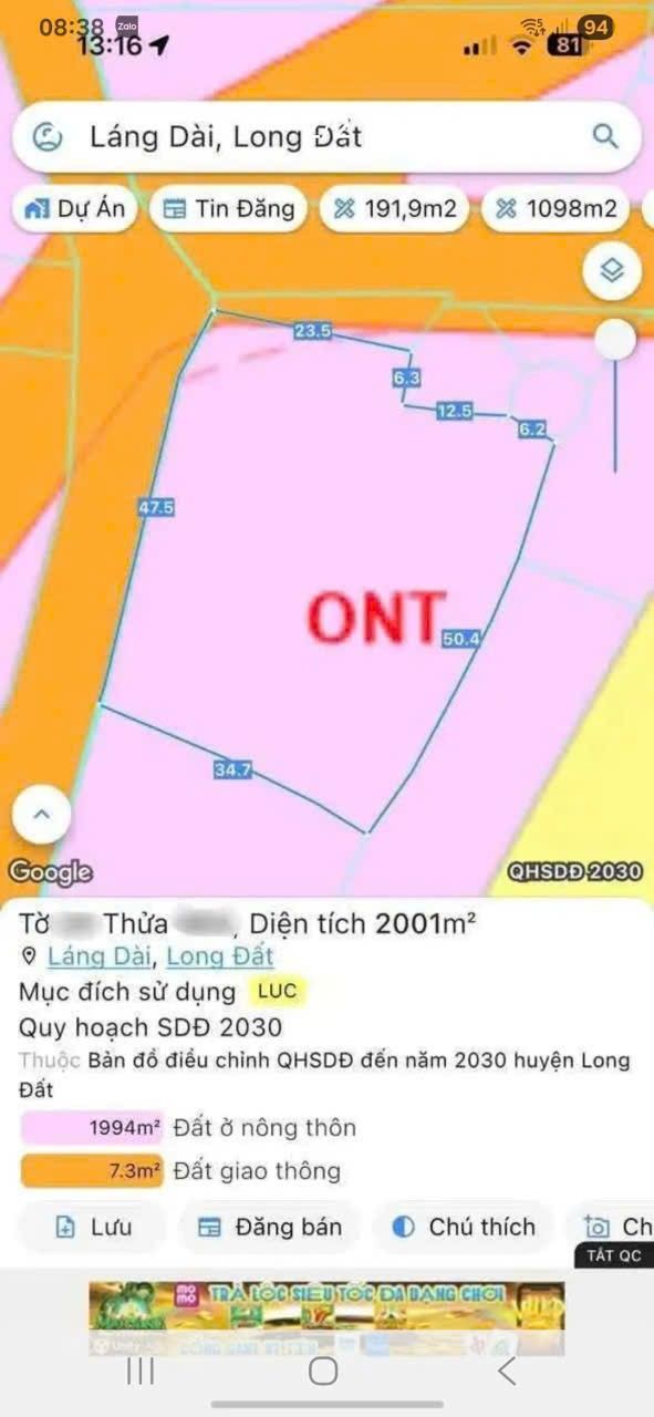 Đất nền Láng Dài 2001m² giá chỉ 3 tỷ - Cơ hội đầu tư hấp dẫn!