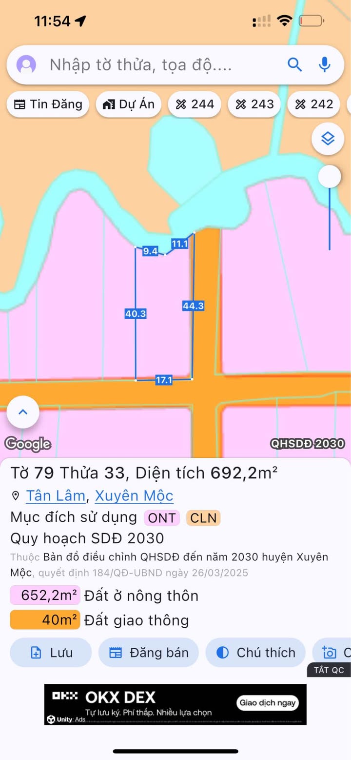 Đất nền Tân Lâm, Xuyên Mộc 708m² giá 1.45 tỷ - Lô góc đẹp, thích hợp làm nhà vườn!