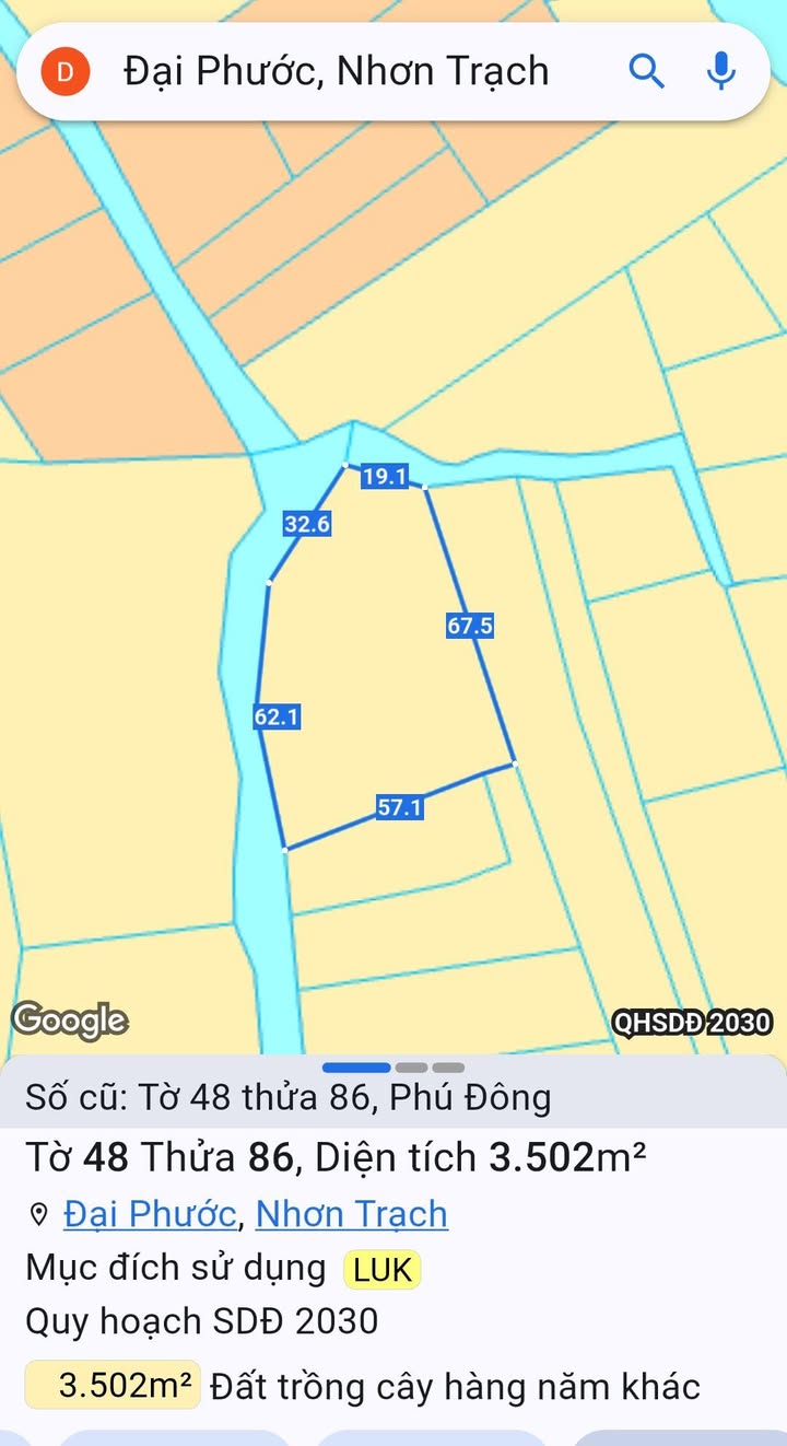 Đất nền mặt rạch 3500m² xã Phú Đông, Nhơn Trạch - Giá chỉ 5.25 tỷ!