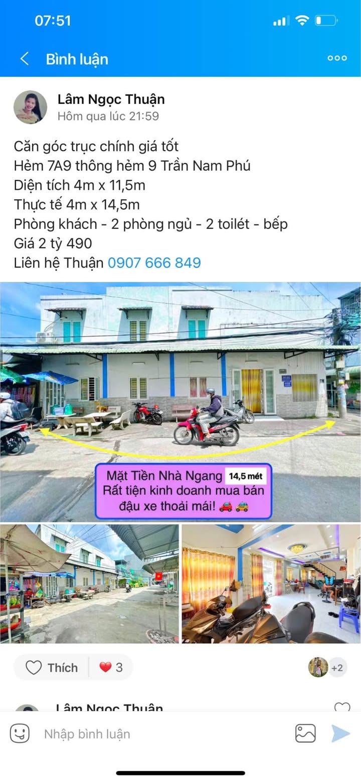 Nhà góc Hẻm 7A9 Trần Nam Phú 46m² giá 2.49 tỷ - Vị trí đẹp, giá tốt!