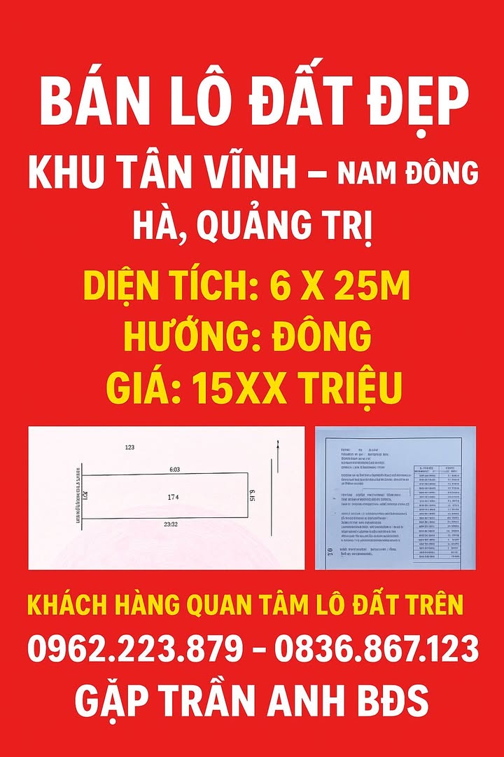 Bán lô đất đẹp khu Tân Vĩnh – Nam Đông Hà 150m² chỉ 1.5 tỷ - Cơ hội đầu tư hấp dẫn!