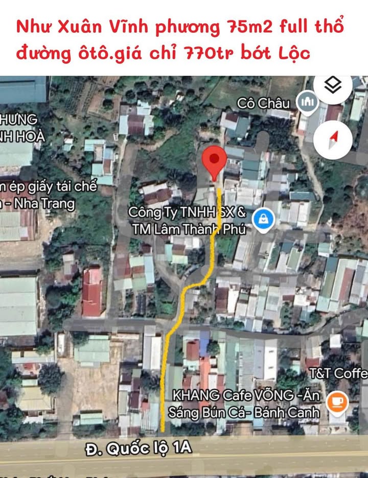 Đất nền Vĩnh Phương Nha Trang 75m² giá 770 triệu - Sổ đỏ chính chủ!