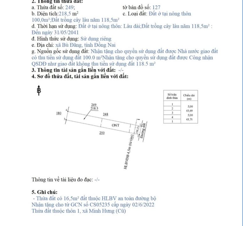 Đất nền Bù Đăng 258m² giá 500 triệu - Cơ hội đầu tư hấp dẫn!