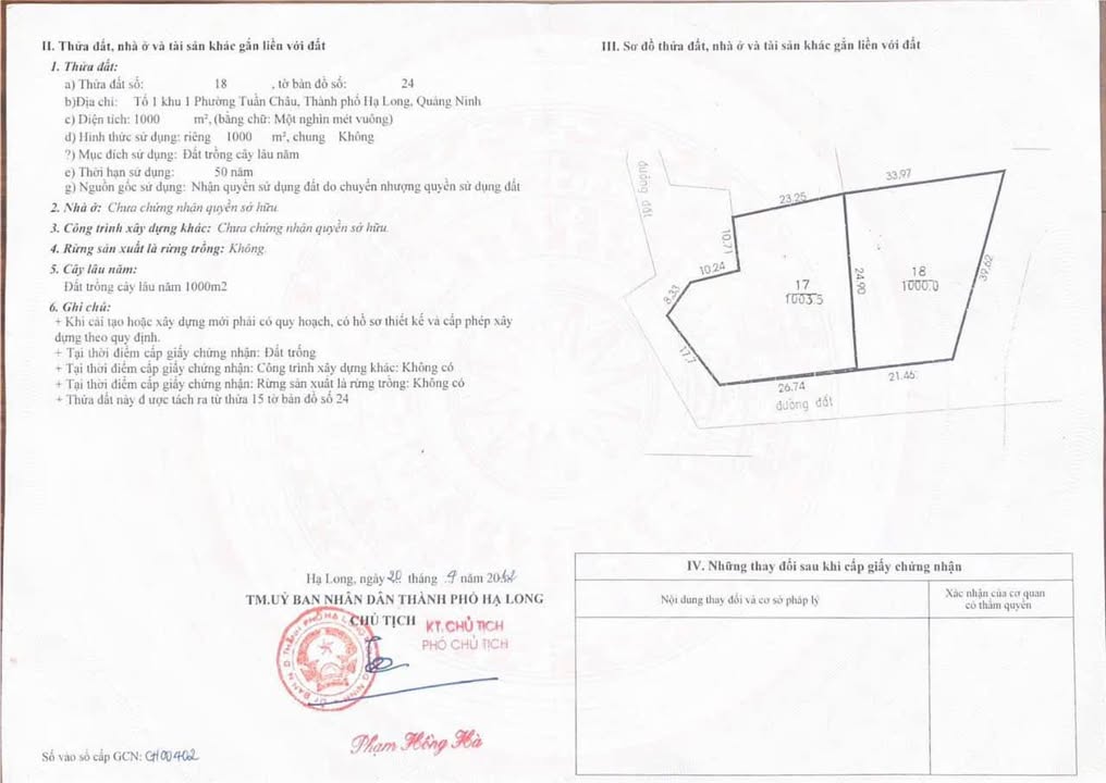Đất TCLN 1000m² Tuần Châu giá 3 tỷ - Cơ hội đầu tư hấp dẫn!