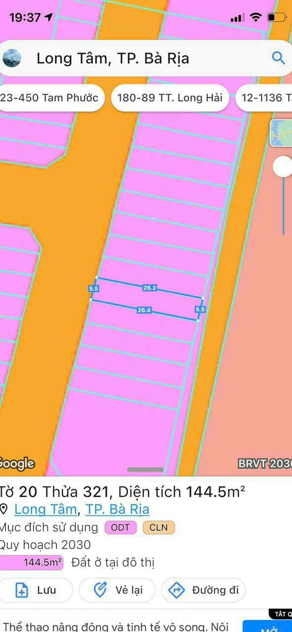 Đất Long Tâm Bà Rịa 148m² giá 1.85 tỷ - Hai mặt tiền rộng rãi
