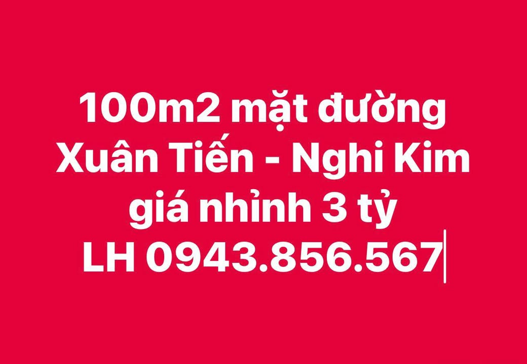 Đất nền Nghi Kim Vinh 100m² giá 3 tỷ - Mặt tiền đường Xuân Tiến