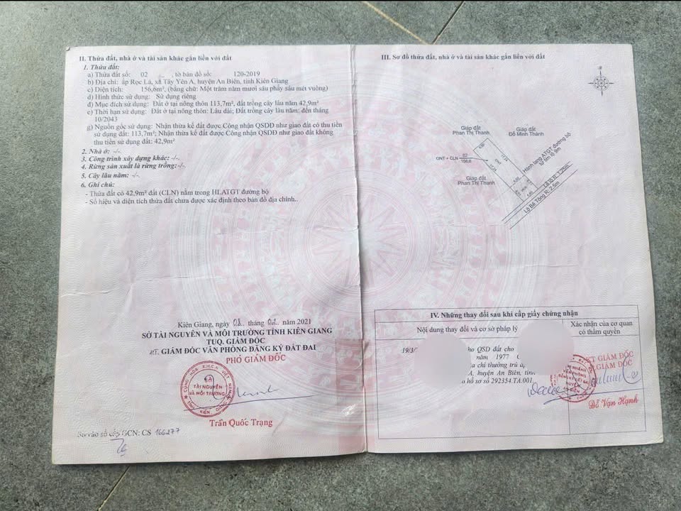 Đất nền 156m² Tây Yên A An Biên chỉ 250 triệu - Sổ hồng riêng chính chủ!