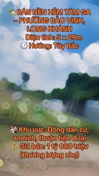 Đất nền hẻm Tâm Ga, Bảo Vinh, Long Khánh 145m² giá 1.08 tỷ - Cơ hội đầu tư lý tưởng!