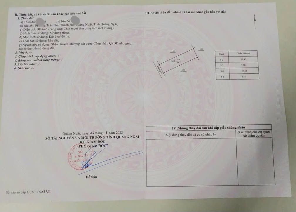 Đất nền Trần Phú, Quảng Ngãi 98m² giá 800 triệu - Vị trí đắc địa cho đầu tư!