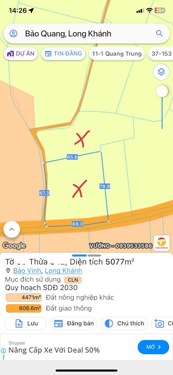 Đất nền 8 sào Bảo Vinh Long Khánh 8927m² giá 6.485 tỷ - Đầu tư sinh lời ngay!