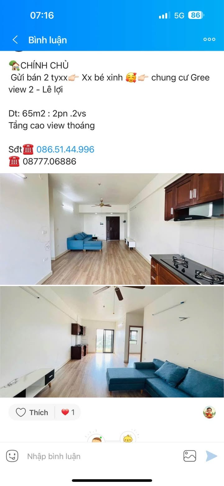 Căn hộ chung cư Gree View 2 Vinh 65m² giá thỏa thuận - View thoáng, chính chủ!