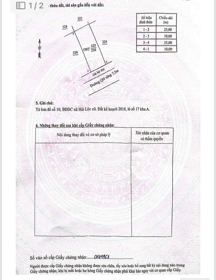 Đất mặt tiền Hải Lộc 250m² giá 1.69 tỷ - Pháp lý rõ ràng, sang tên nhanh chóng!