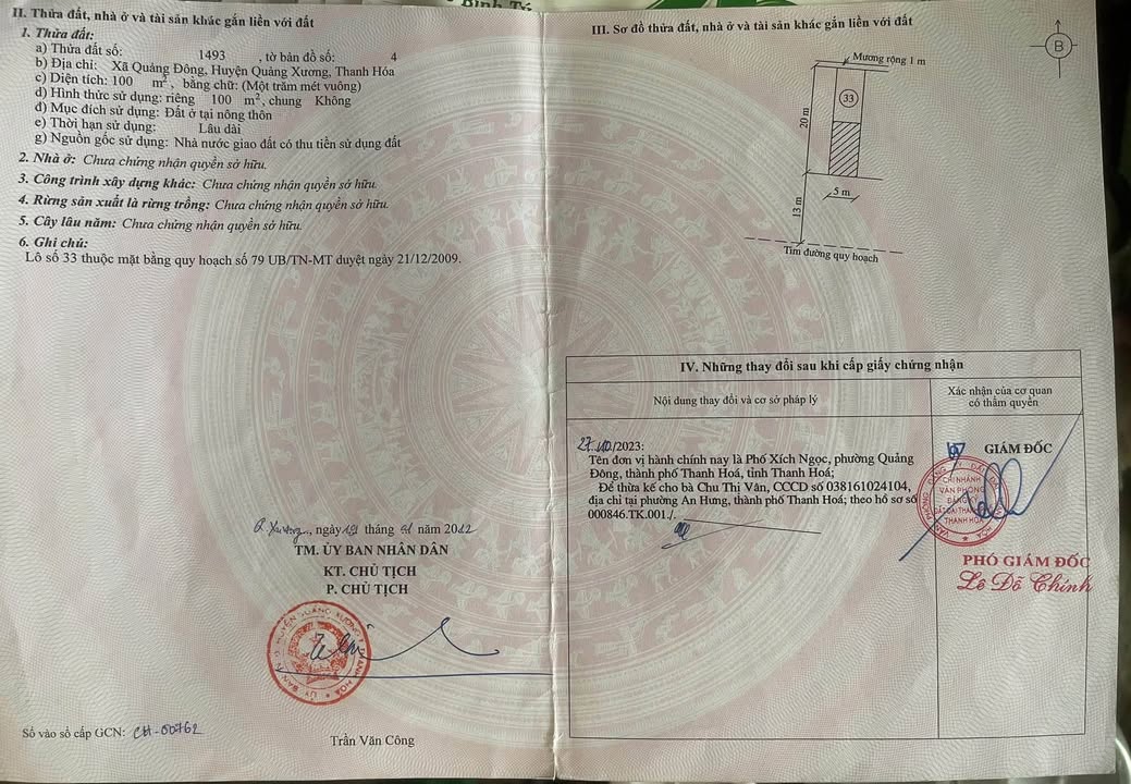 Đất thổ cư 100m² tại phường Quảng Đông, TP Thanh Hóa - Sổ đỏ chính chủ