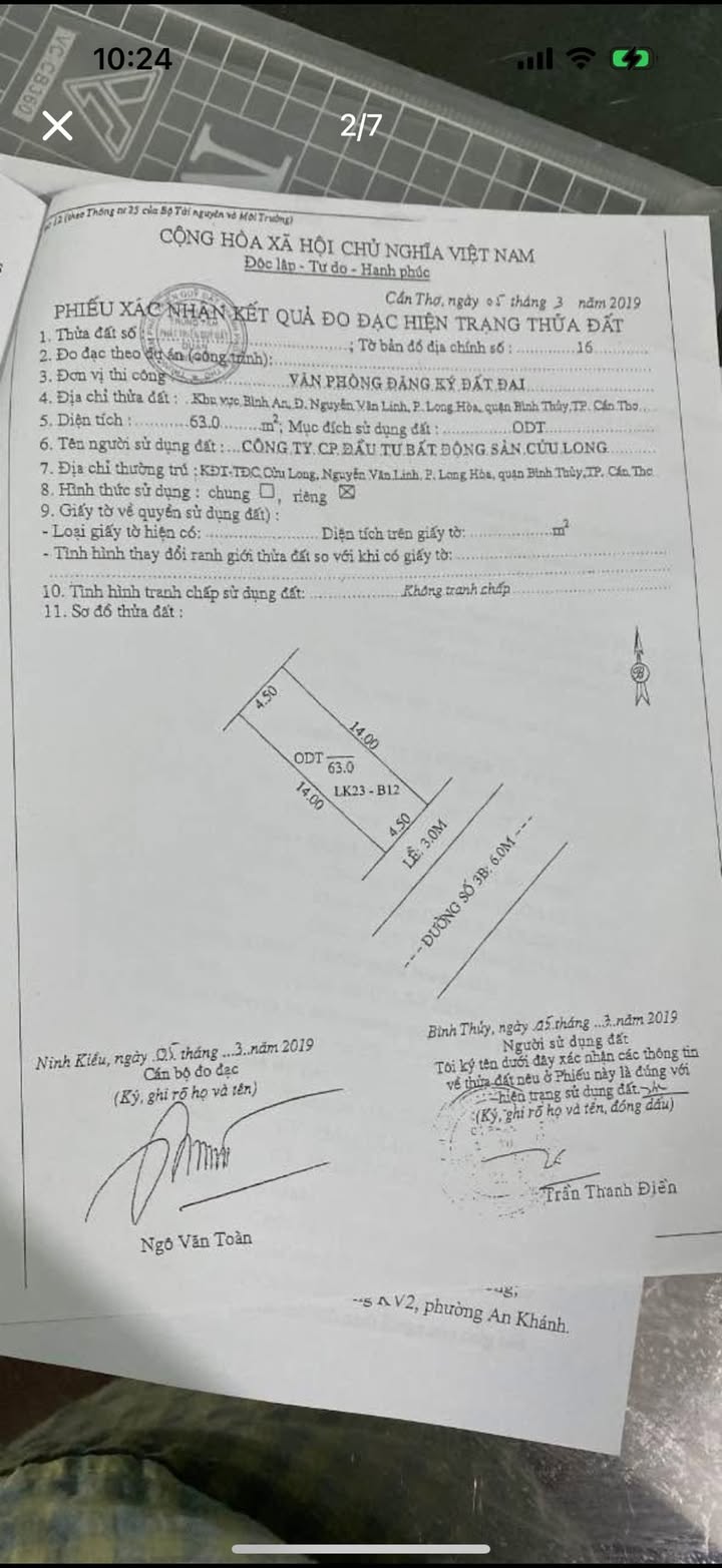 Đất nền KDC Cửu Long, Cần Thơ 63m² giá chỉ 1.25 tỷ - Nằm ngay công viên!