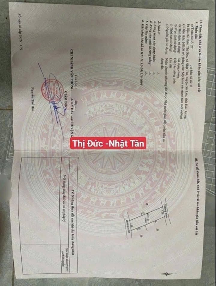 Đất thổ cư Nhật Tân, Gia Lộc 168m² giá 1 tỷ - Mặt tiền ô tô thoải mái