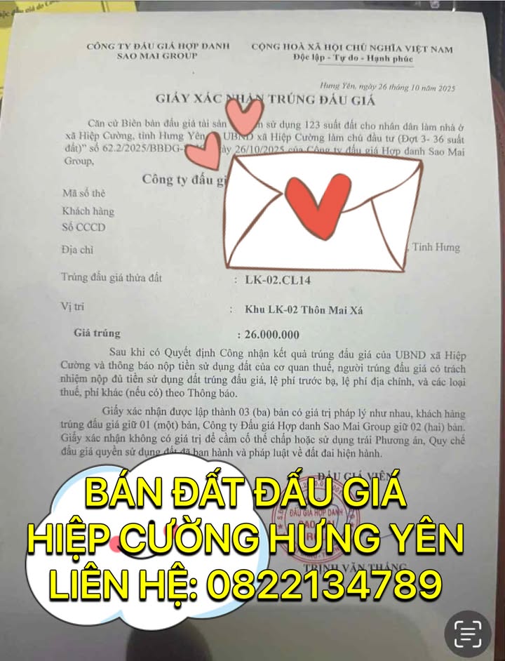 Đất đấu giá tại Hiệp Cường, Hưng Yên 100m² - Giá thỏa thuận hấp dẫn!