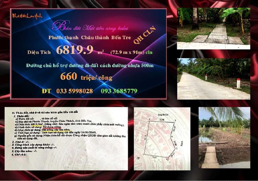 Đất Phước Thạnh, Châu Thành, Bến Tre 6819m² chỉ 4.5 tỷ - Cơ hội đầu tư tuyệt vời!