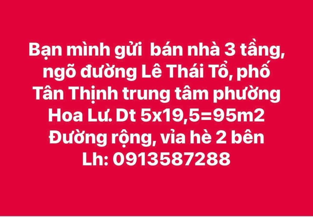 Nhà 3 tầng phố Tân Thịnh, Ninh Bình 95m² - Chính chủ bán, giá thỏa thuận!