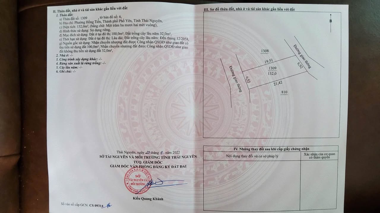 Lô đất 2 mặt tiền Hồng Tiến, Phổ Yên 132m² giá 800 triệu - Đầu tư sinh lời cao!